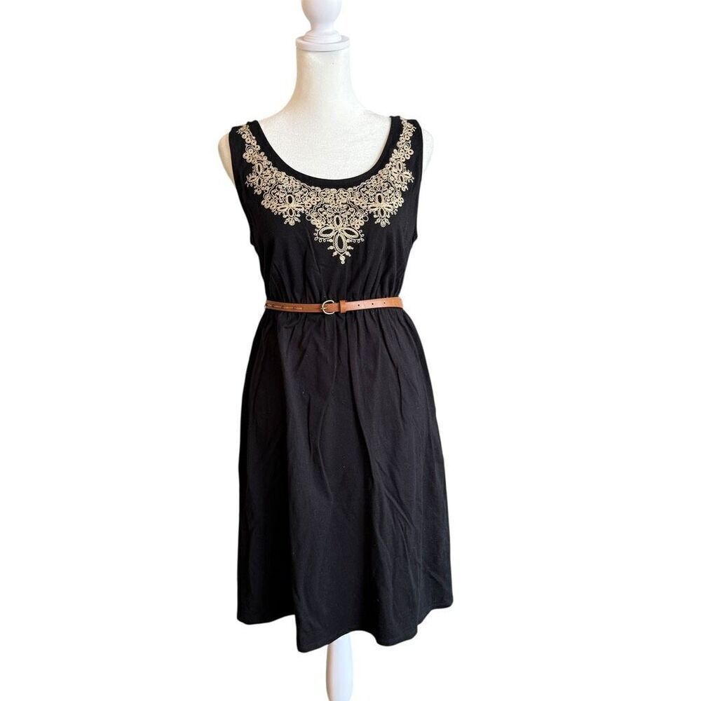 Sonoma black embroidered sundress with belt size large